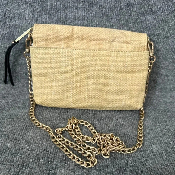 Abbie & Emmie Straw Crossbody Womens Small Gingham Gold Chain Summer Purse - Picture 2 of 12